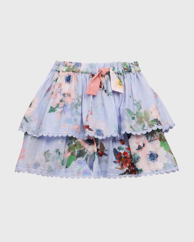 Girl's Everley Tiered Floral-Print Skirt, Size 1-1